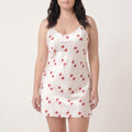Plus Size Heart Print Satin-Like Cami Nightgown with Slim Straps V-Neckline and Relaxed Mini Fit