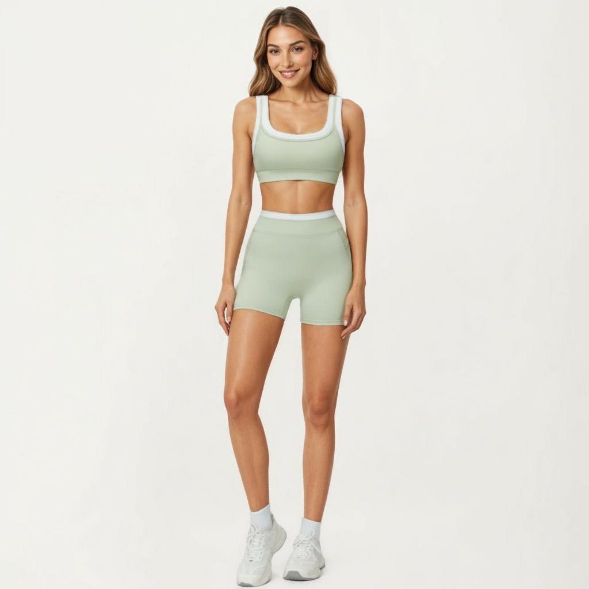 Anna-Kaci Active Women's Contrast Trim Sports Bra with Square Neck and Smooth Stretch Fit