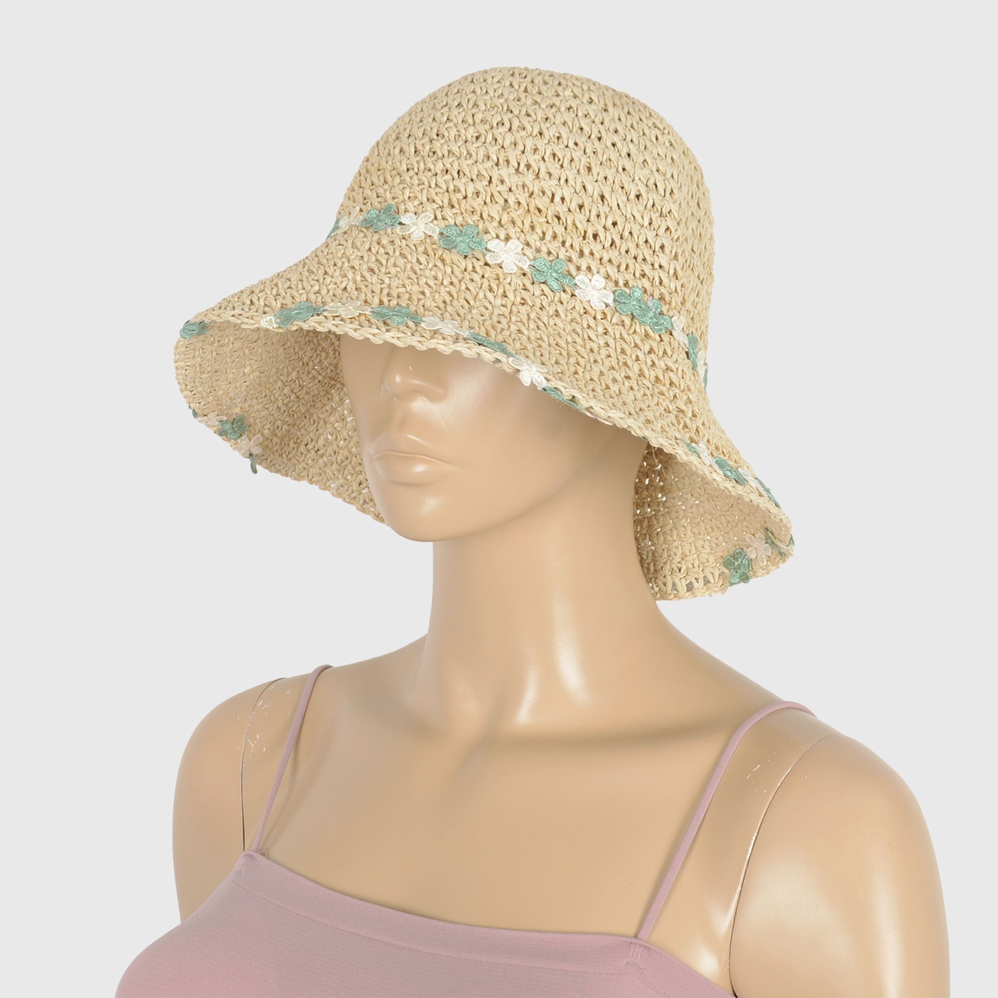 Anna-Kaci Women's Floral - Embellished Crochet Straw Sun Hat