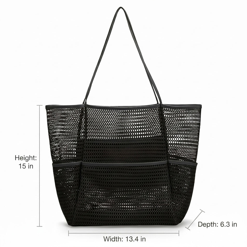 Mesh Beach Tote Bag with See Through Design and Shoulder Handles