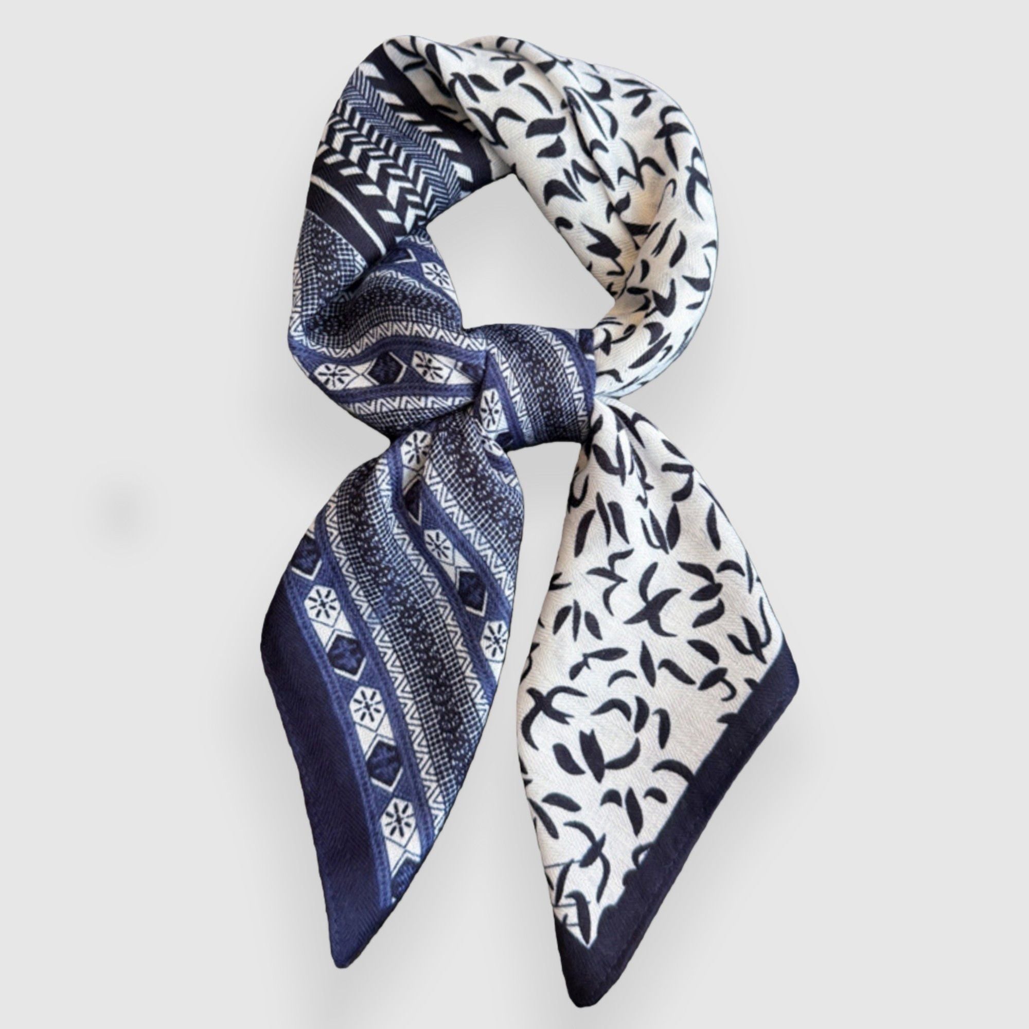Anna-Kaci Women's Geometric and Leaf Print Satin Square Scarf with Contrasting Patterns 27x27in