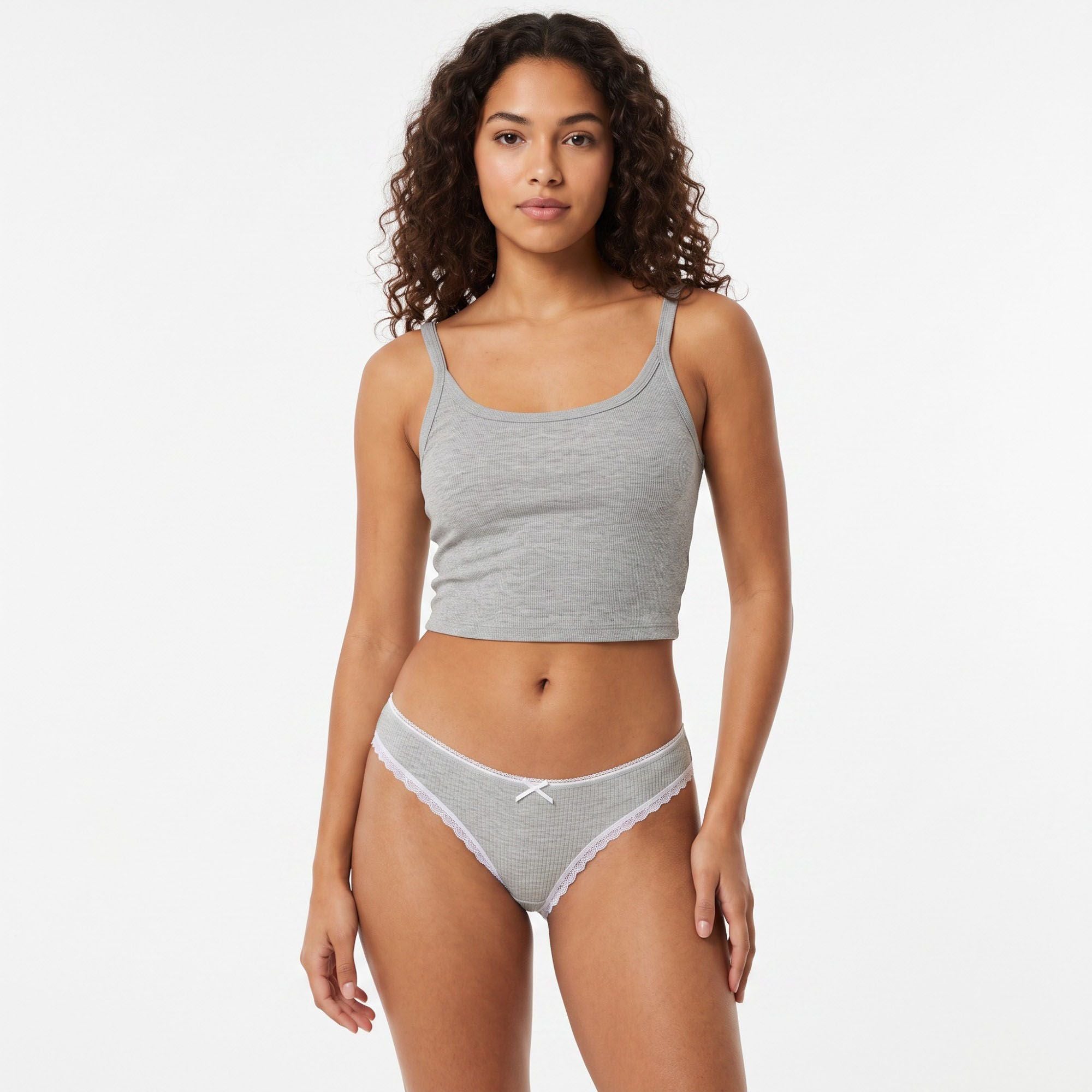 Anna-Kaci Womens 2 Pack Ribbed Lace Trim Thong Underwear