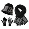 3 Piece Knit Winter Hat Scarf and Gloves Set with Geometric Pattern