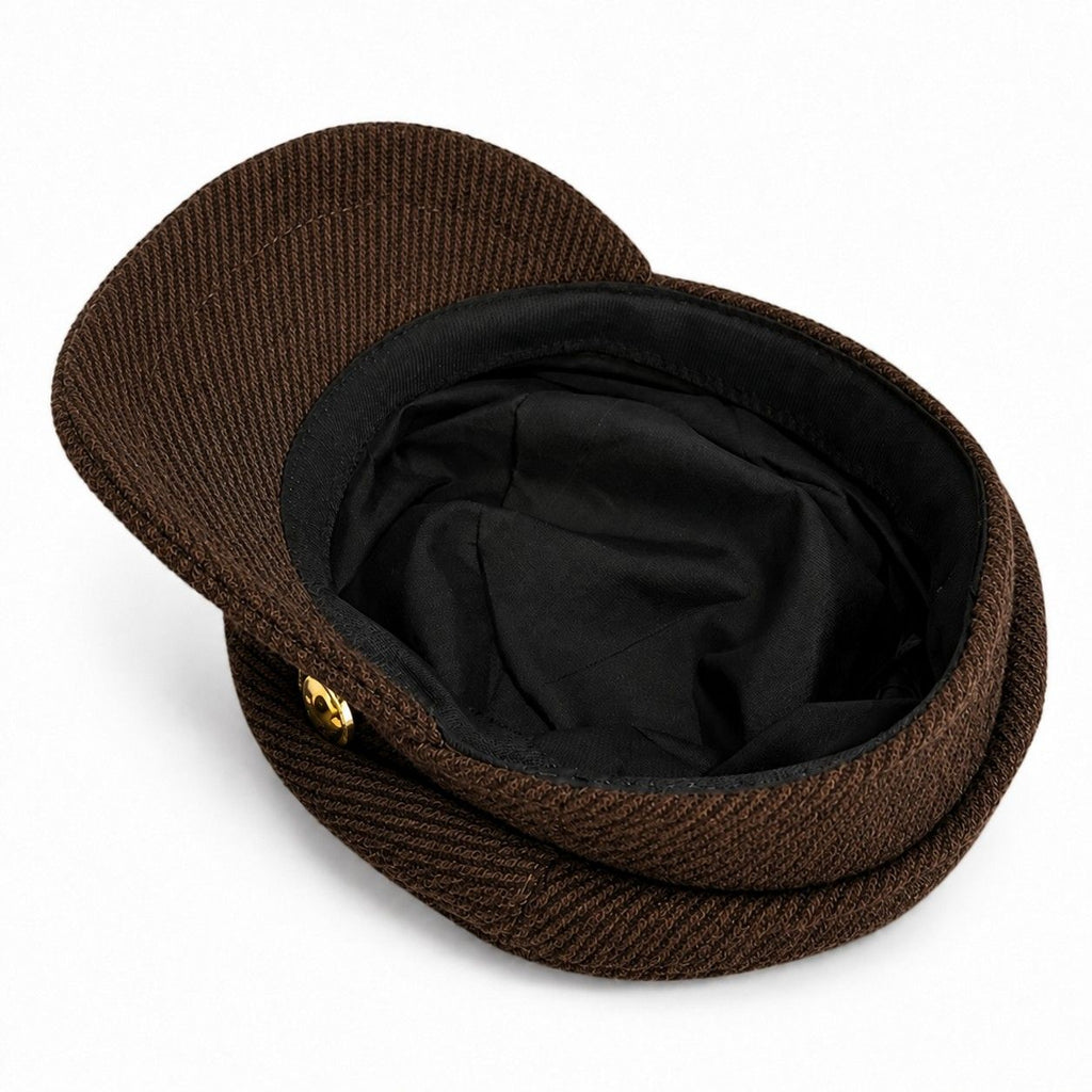 Herringbone Newsboy Cap Vintage Baker Boy Hat Adjustable Button Detail