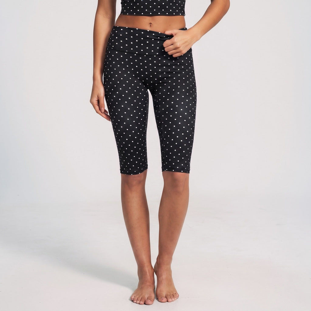 Polka Dot Foldover Waist Capri Leggings Fitted Cropped Yoga Pants for Dance Gym Workouts