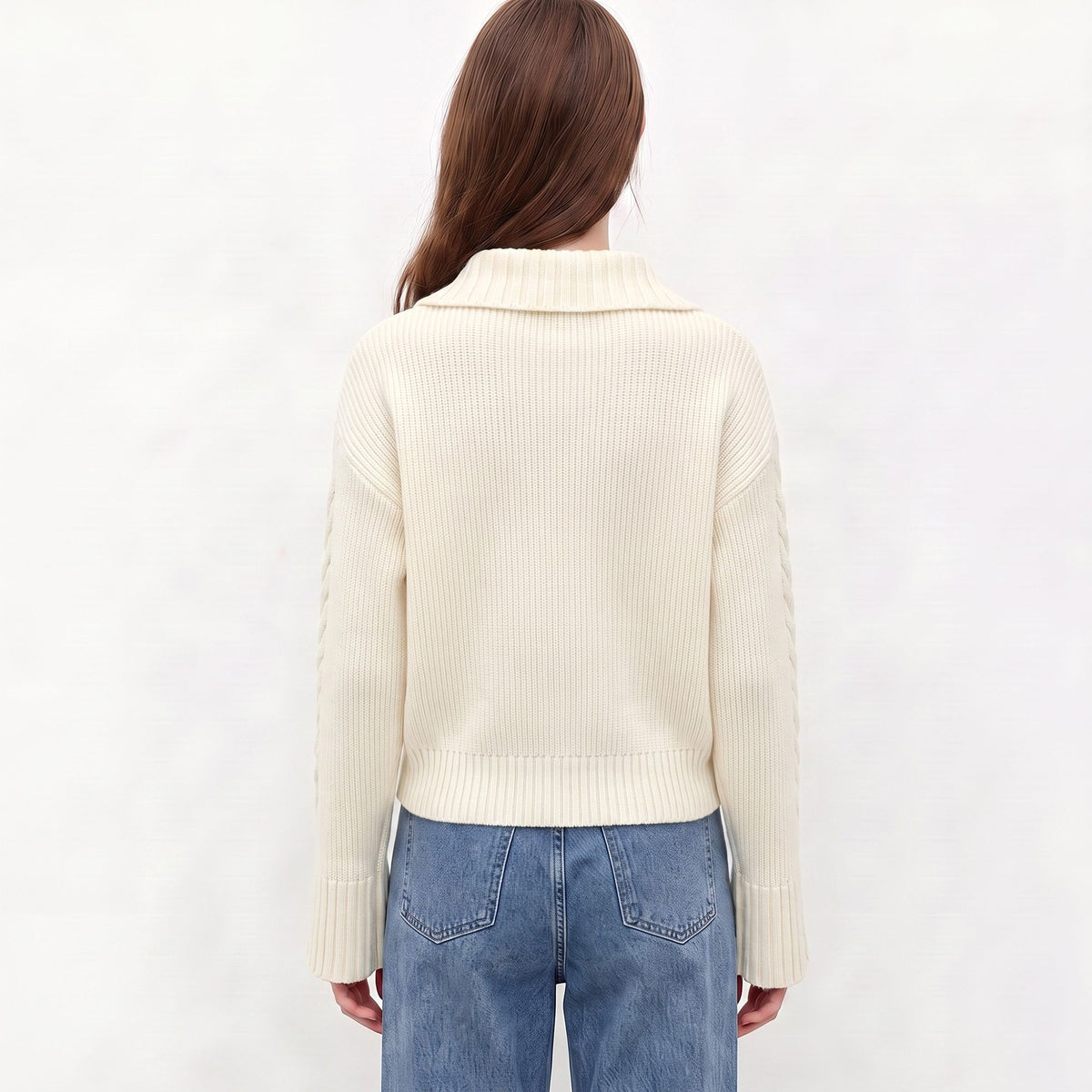 Cable Knit Collared Sweater with Flared Cuffs