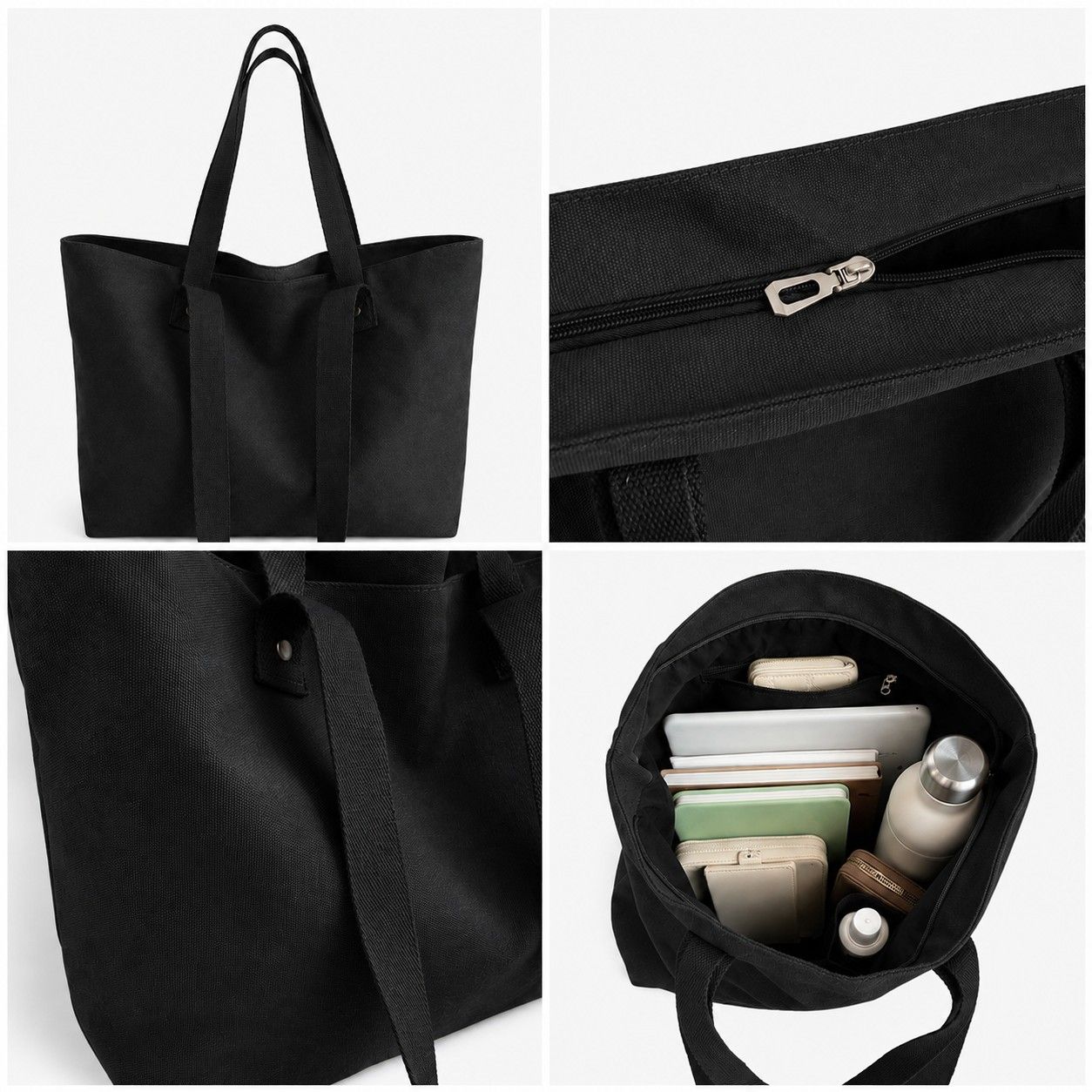 Large Canvas Tote Bag with Zip Closure Shoulder Straps for Work and Travel