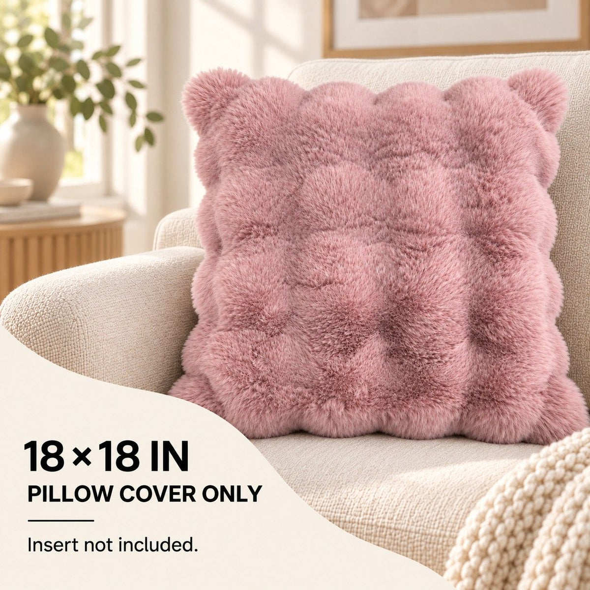 Double Sided Plush Faux Fur Throw Pillow Cover 18 x 18 Inch Bubble Texture