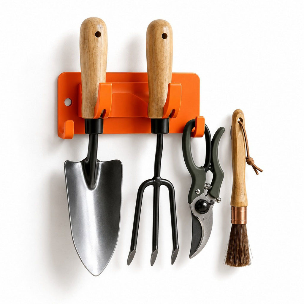 3-piece Wall Mounted Garden Tool Organizer Rack with Multi Hooks