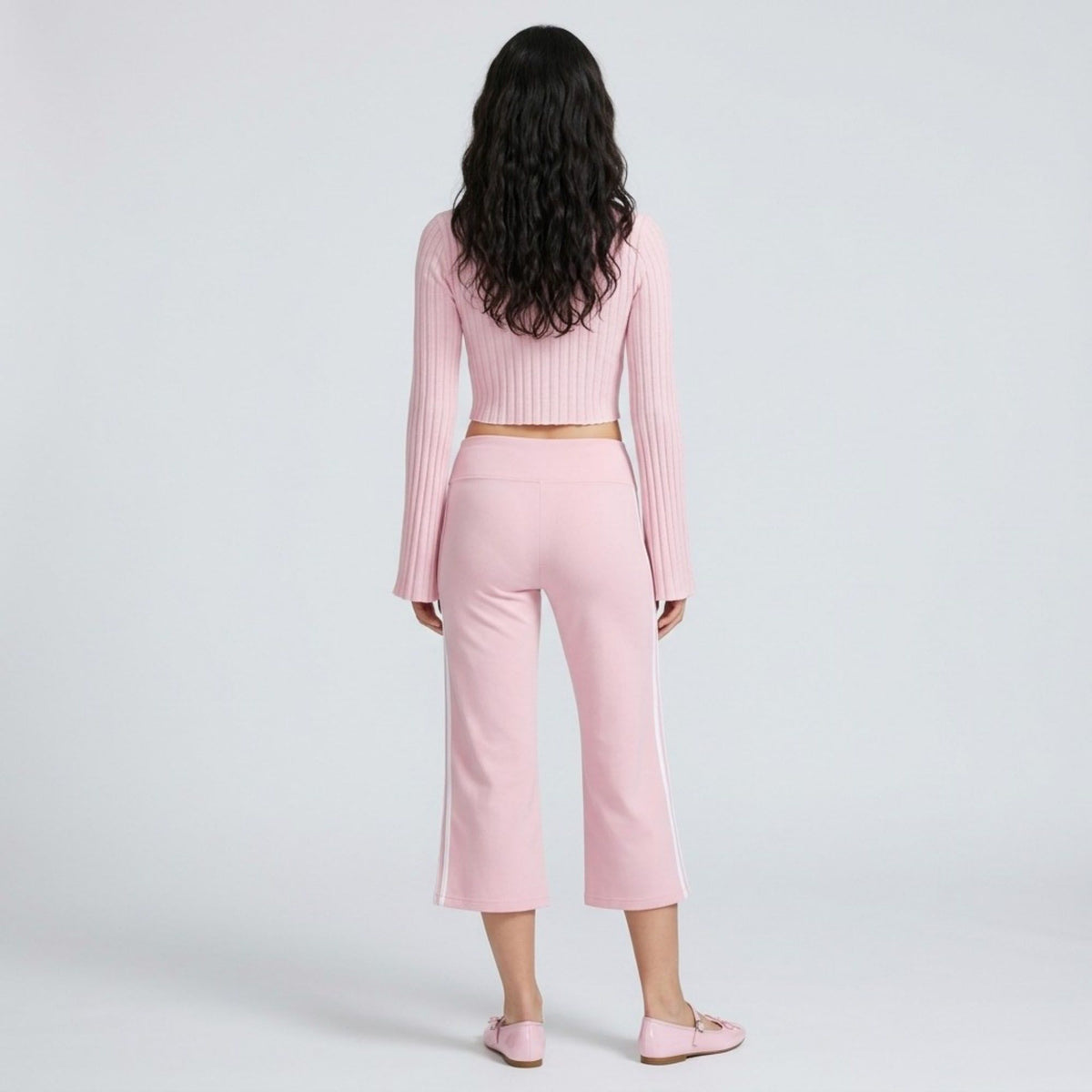 Crossover Waistband Side-Stripe Cropped Wide-Leg Trousers