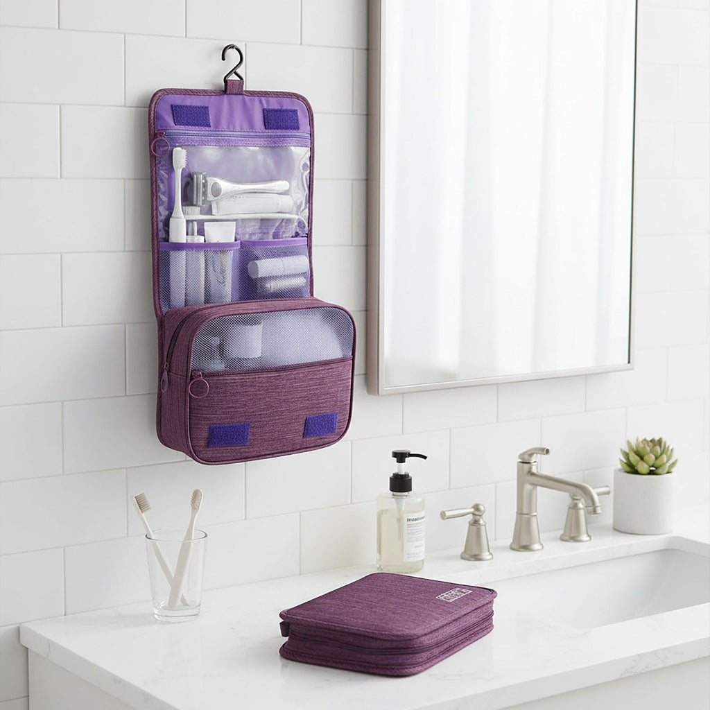 Hanging Toiletry Bag with Multiple Compartments Zipper Closure Travel Organizer Cosmetic Storage Case Portable