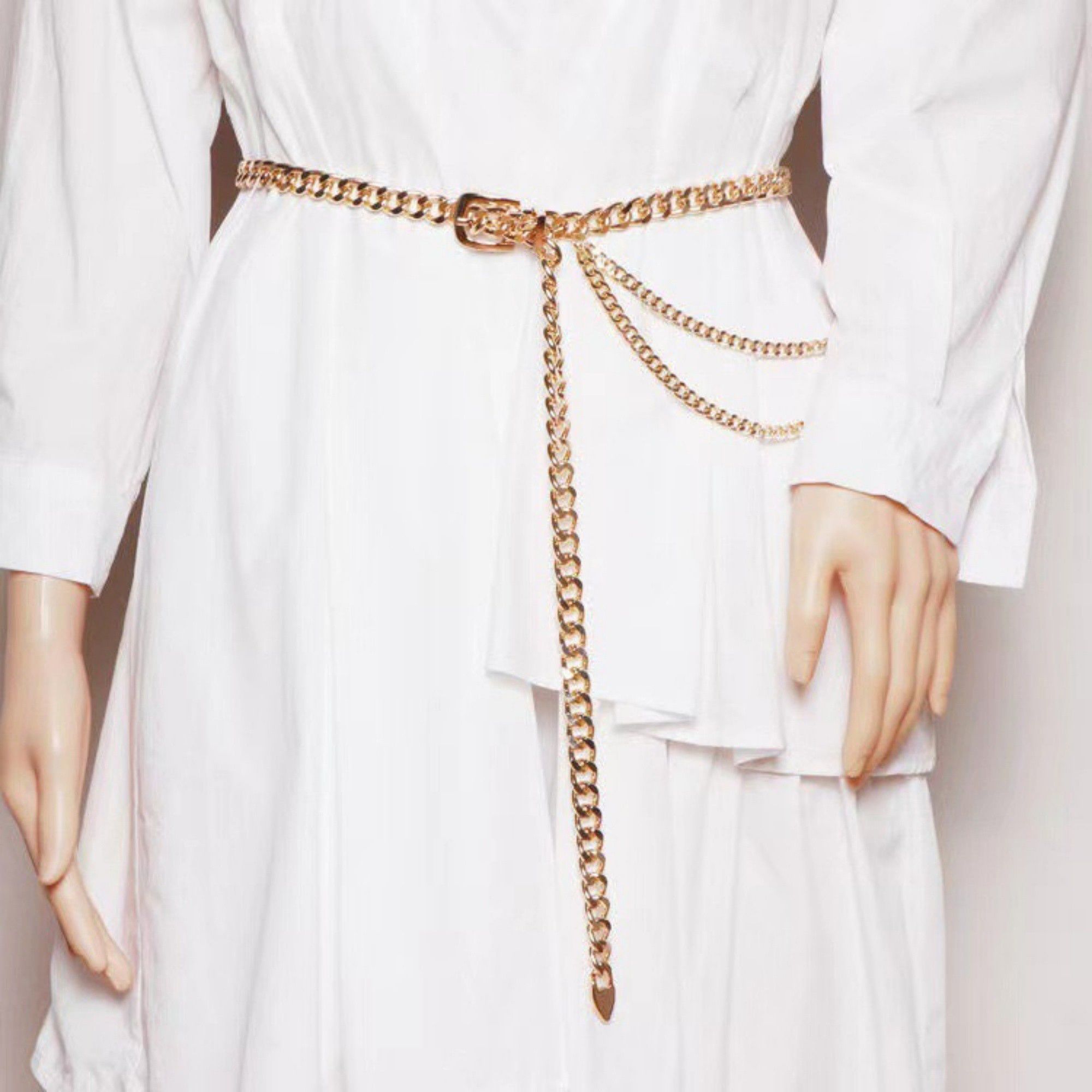 Anna-Kaci Women's Chunky Chain Waist Belt with Layered Draped Links and Buckle Detail for Stylish Definition 41.5in