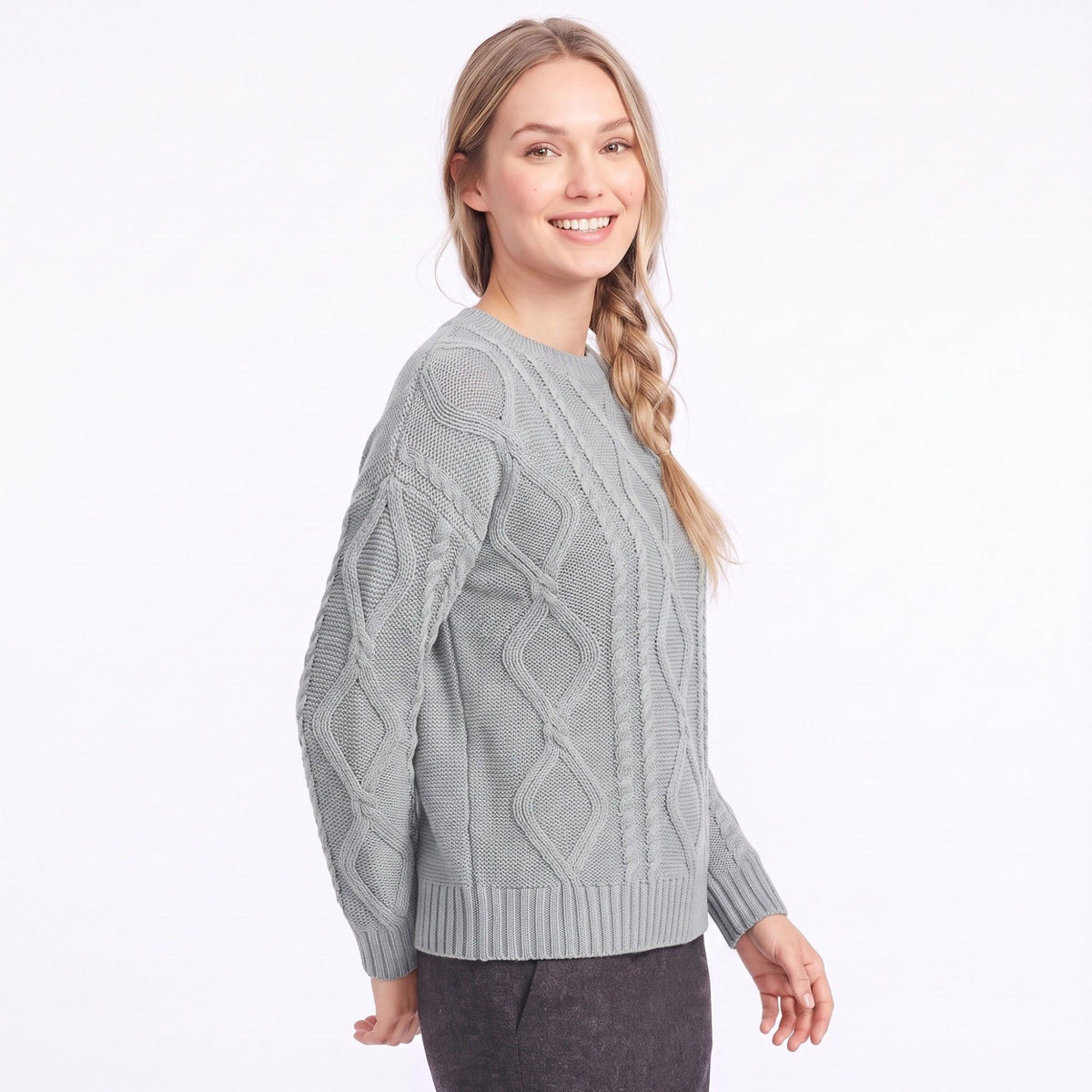 Cable Knit Crew Neck Pullover Sweater