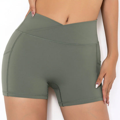 Tight Fitting High Waisted Pocket Sport V-Waist Band Shorts