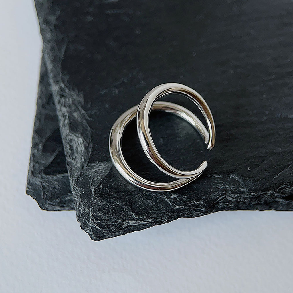Women's Titanium Steel Double Loop Ring - Durable Hypoallergenic Statement Ring for Daily Wear