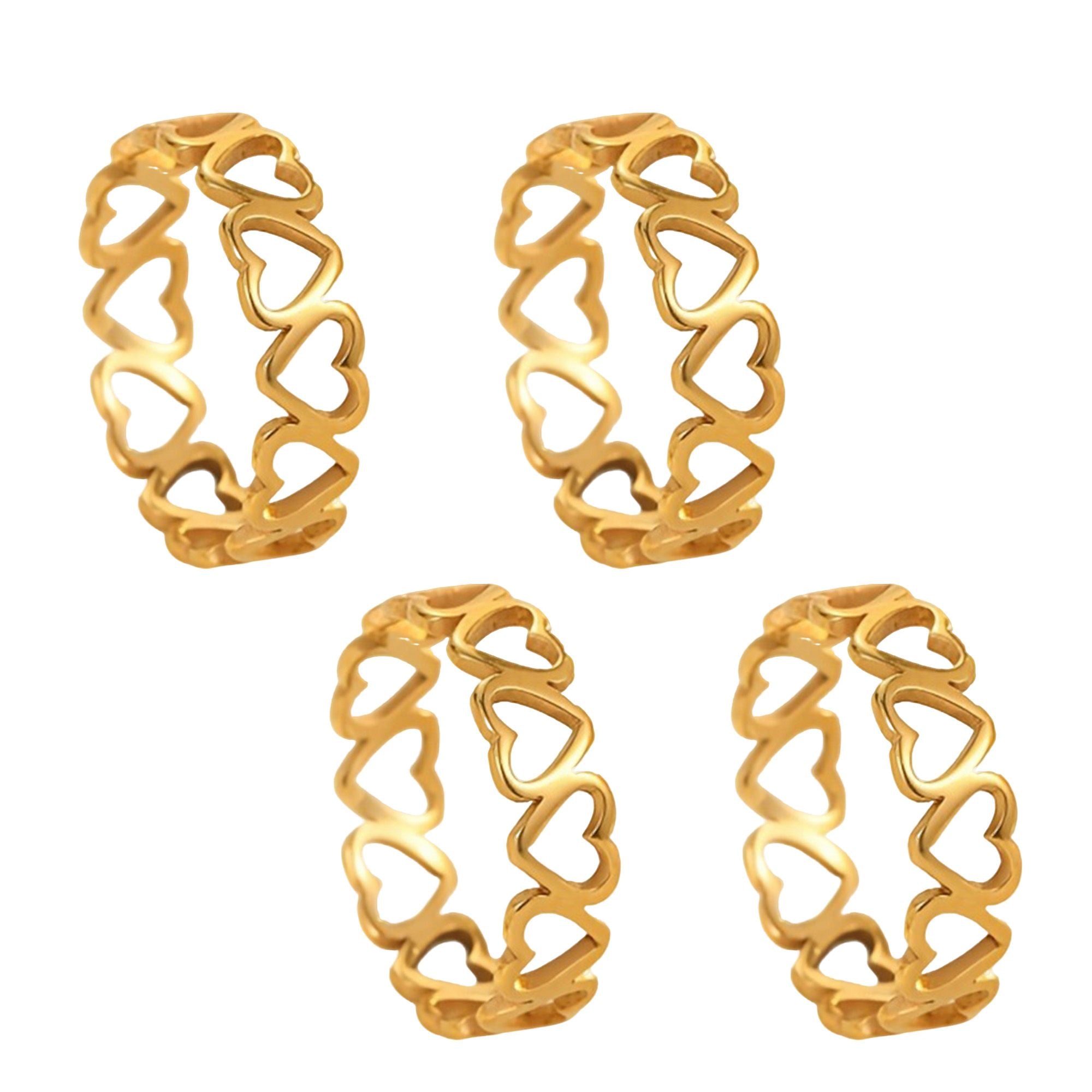 4 Piece Openwork Heart Band Ring with Polished Finish