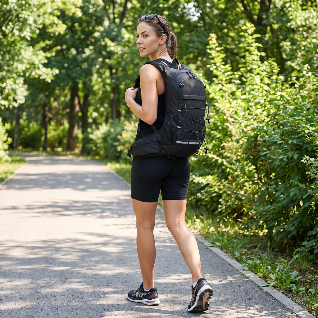Outdoor Hiking Backpack with Bungee Cord Front Pocket Side Mesh Pockets Waist Belt