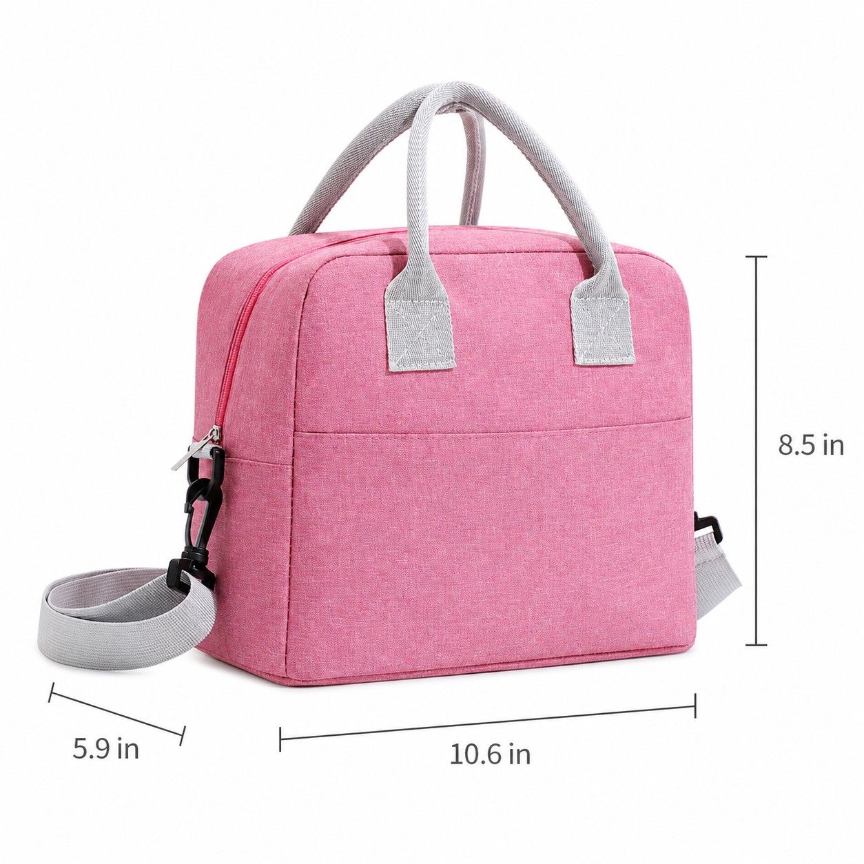 Insulated Lunch Tote Bag with Front Pocket and Adjustable Shoulder Strap