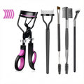 Eyelash Curler and Brow Grooming Tool Set with Replacement Pads and Precision Makeup Brushes