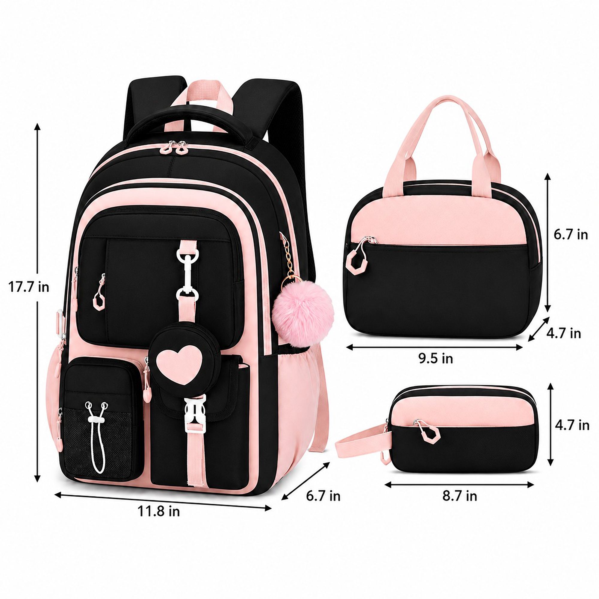 3pc School Backpack Lunch Bag Pencil Case Set