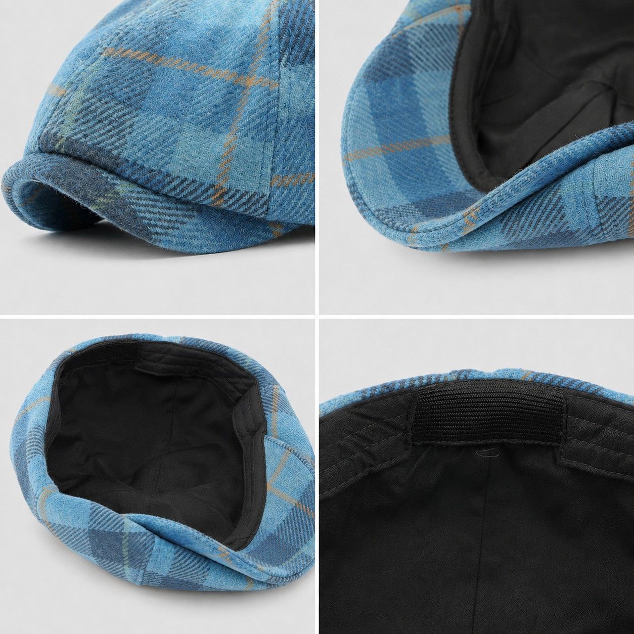 Plaid Wool Blend Newsboy Cap Vintage Baker Boy Hat Short Brim Eight Panel Cap
