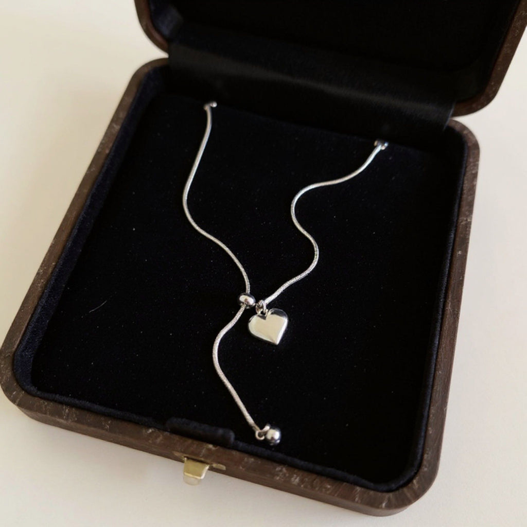 Women's Adjustable Heart Pendant Necklace with Polished Metal Chain