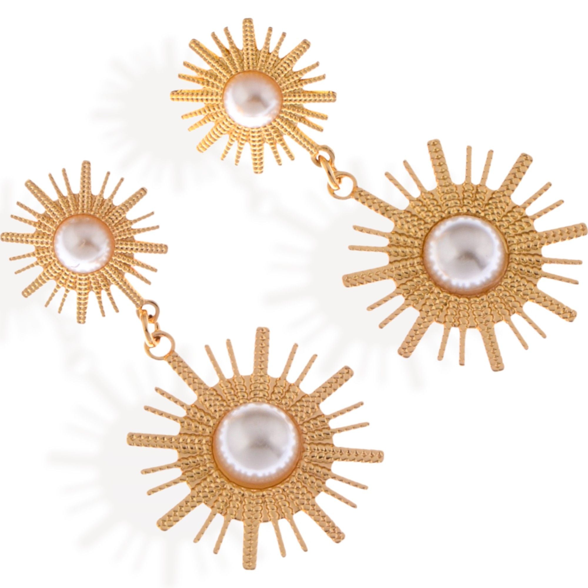 Women's Gold Tone Sunburst Dangle Fashion Earrings with Pearl Accents