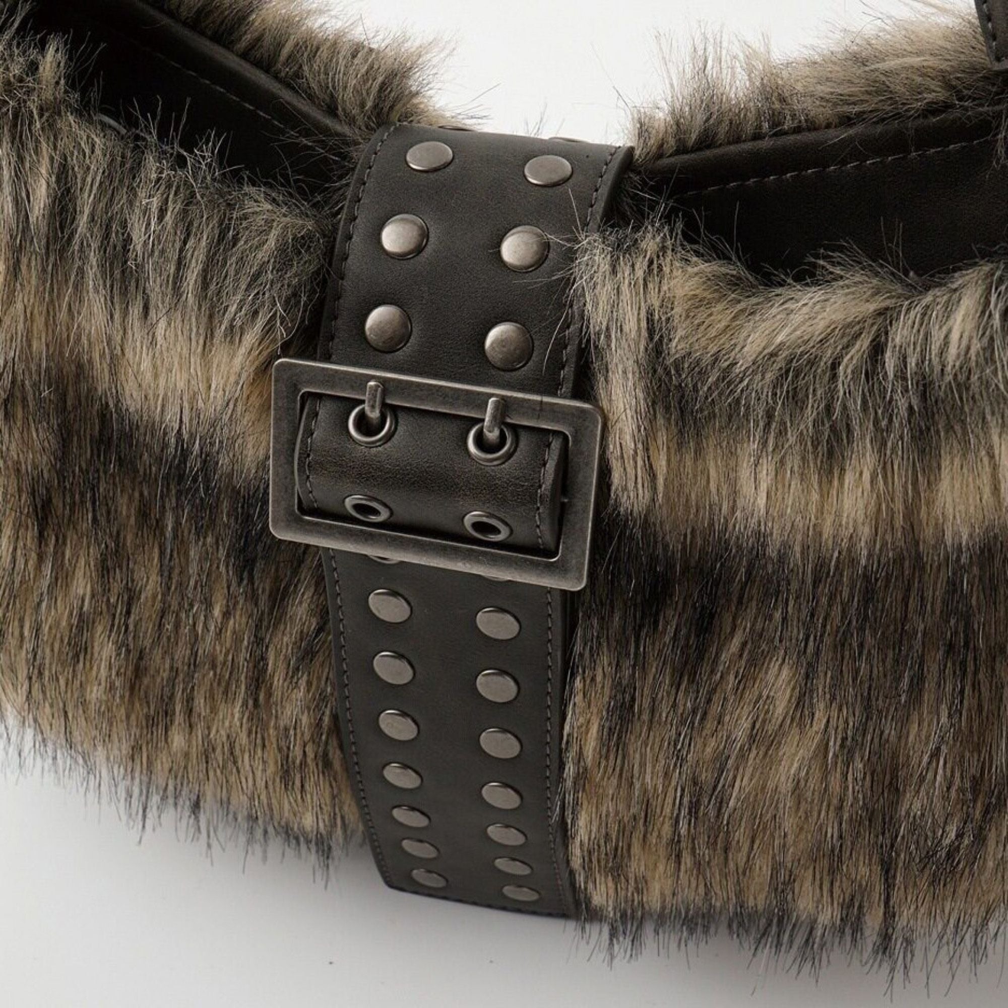 Faux Fur Shoulder Bag Vintage Belted Underarm Bag