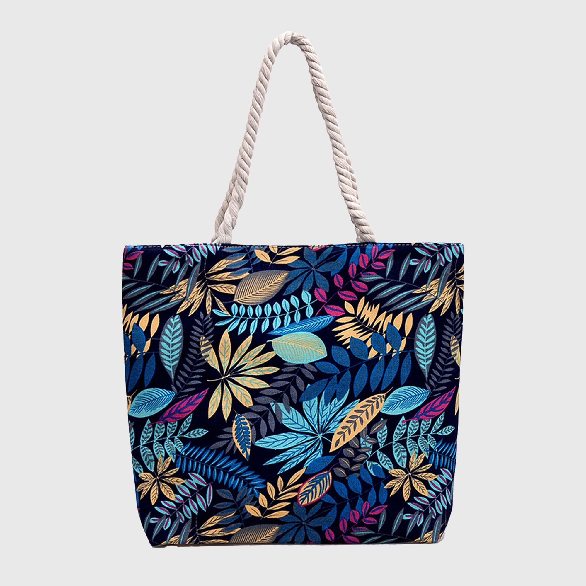 Anna-Kaci Women's Tropical Leaf Print Canvas Tote Bag - Large Capacity Shoulder Bag