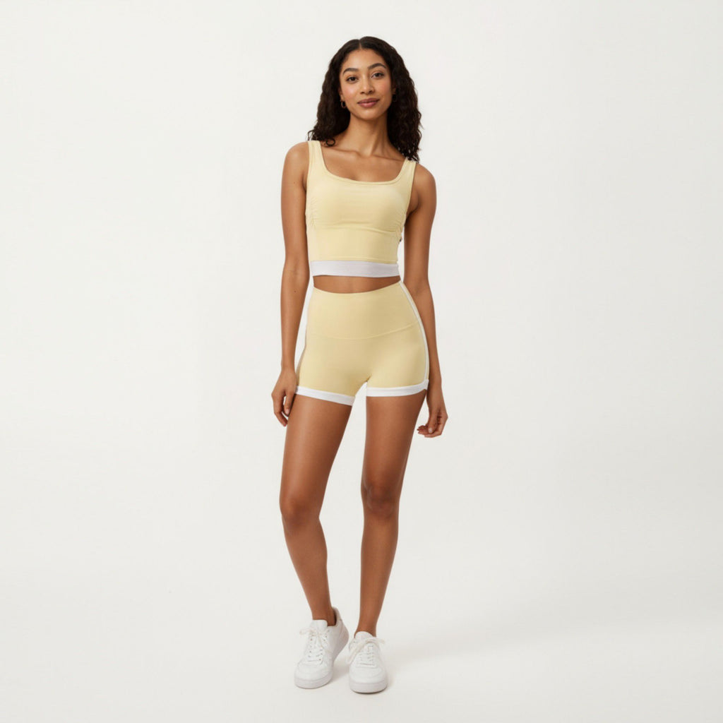 Anna-Kaci Active Women's Square Neck Cropped Active Tank Top with Contrast Elastic Hem