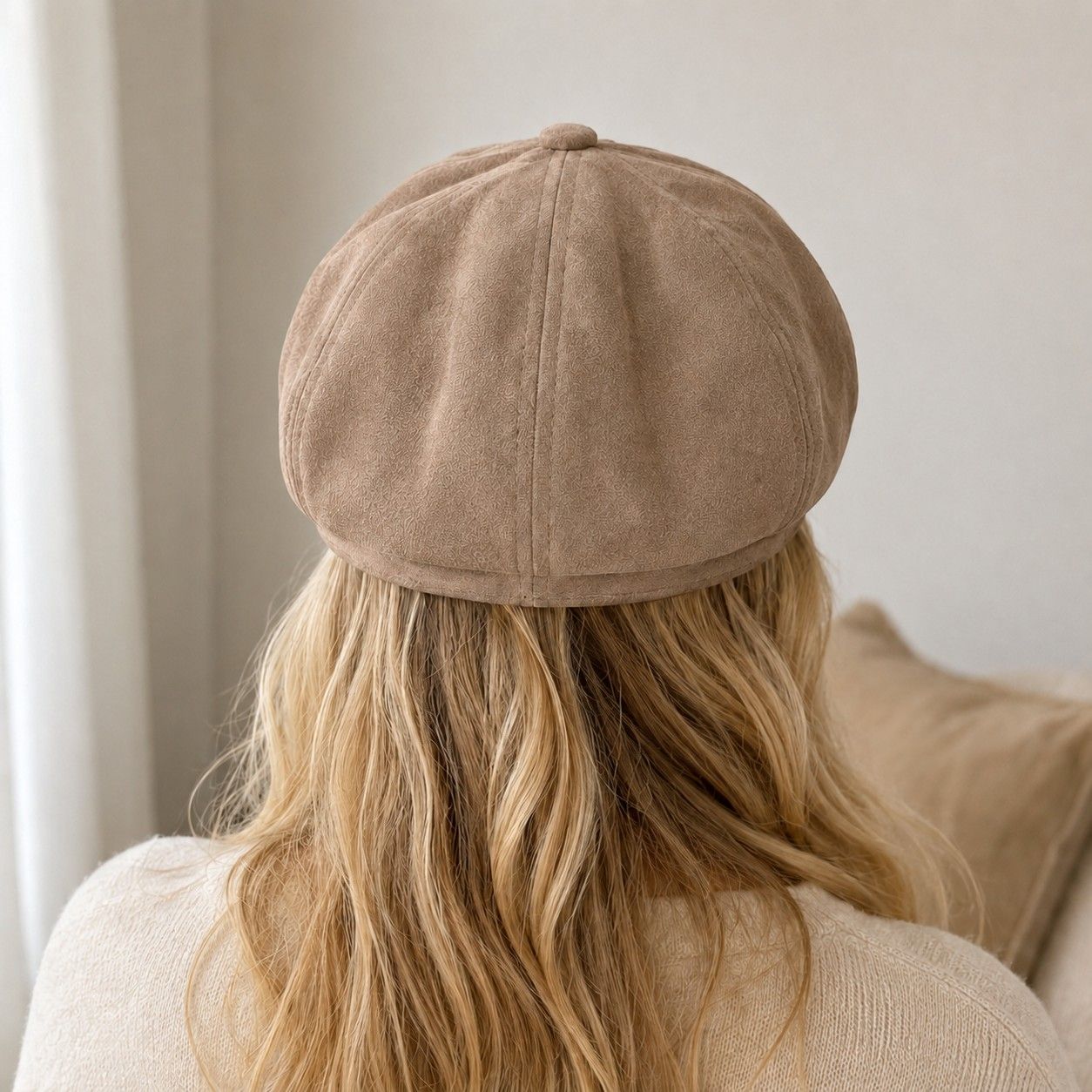 Faux Suede Baker Boy Cap with Buckle Band Vintage Newsboy Style Hat