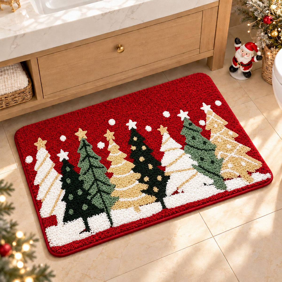 Christmas Pattern Tufted Bath Rug with Nonslip Backing 15.7 x 23.6 in