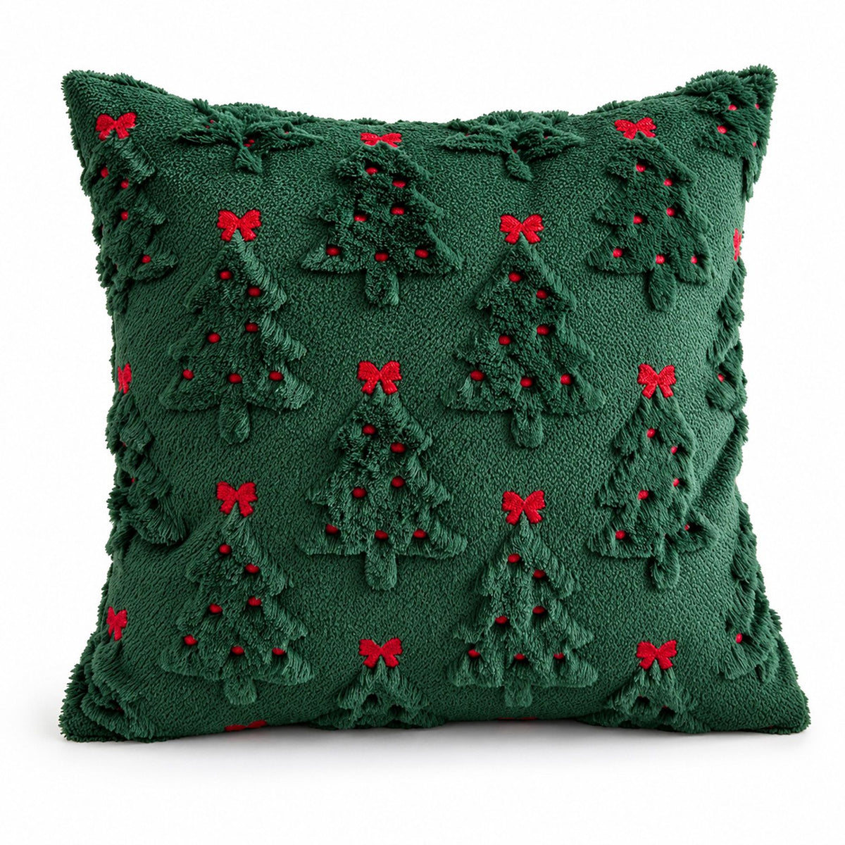 Christmas Tree Bow Tufted Decorative Throw Pillow Cover
