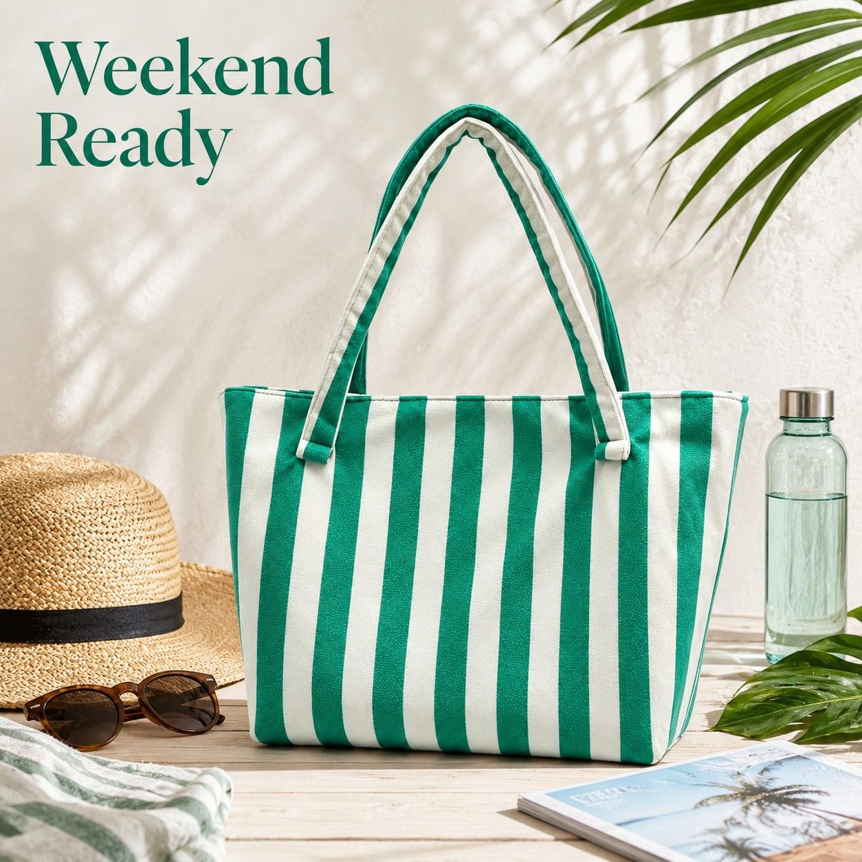 Striped Terry Cloth Tote Bag Roomy Beach and Travel Shoulder Carryall