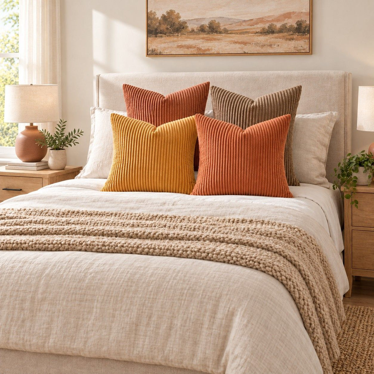 4 Pack Corduroy Throw Pillow Covers 18 x 18 Inch Wide Stripe Texture