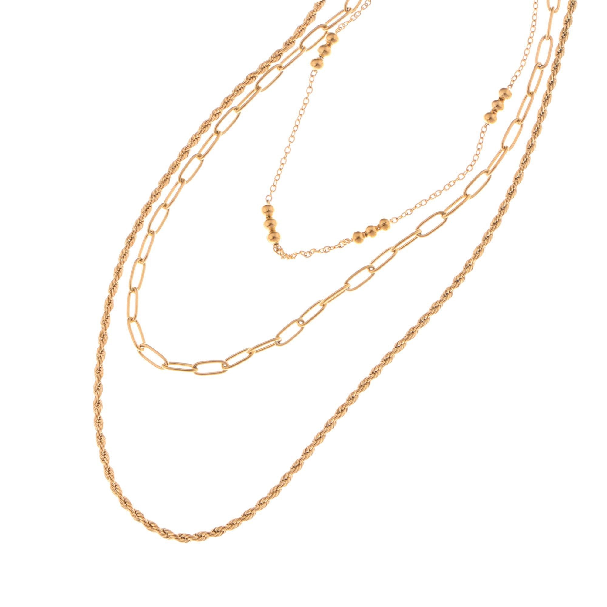 Layered Chain Fashion Necklace with Textured and Beaded Details