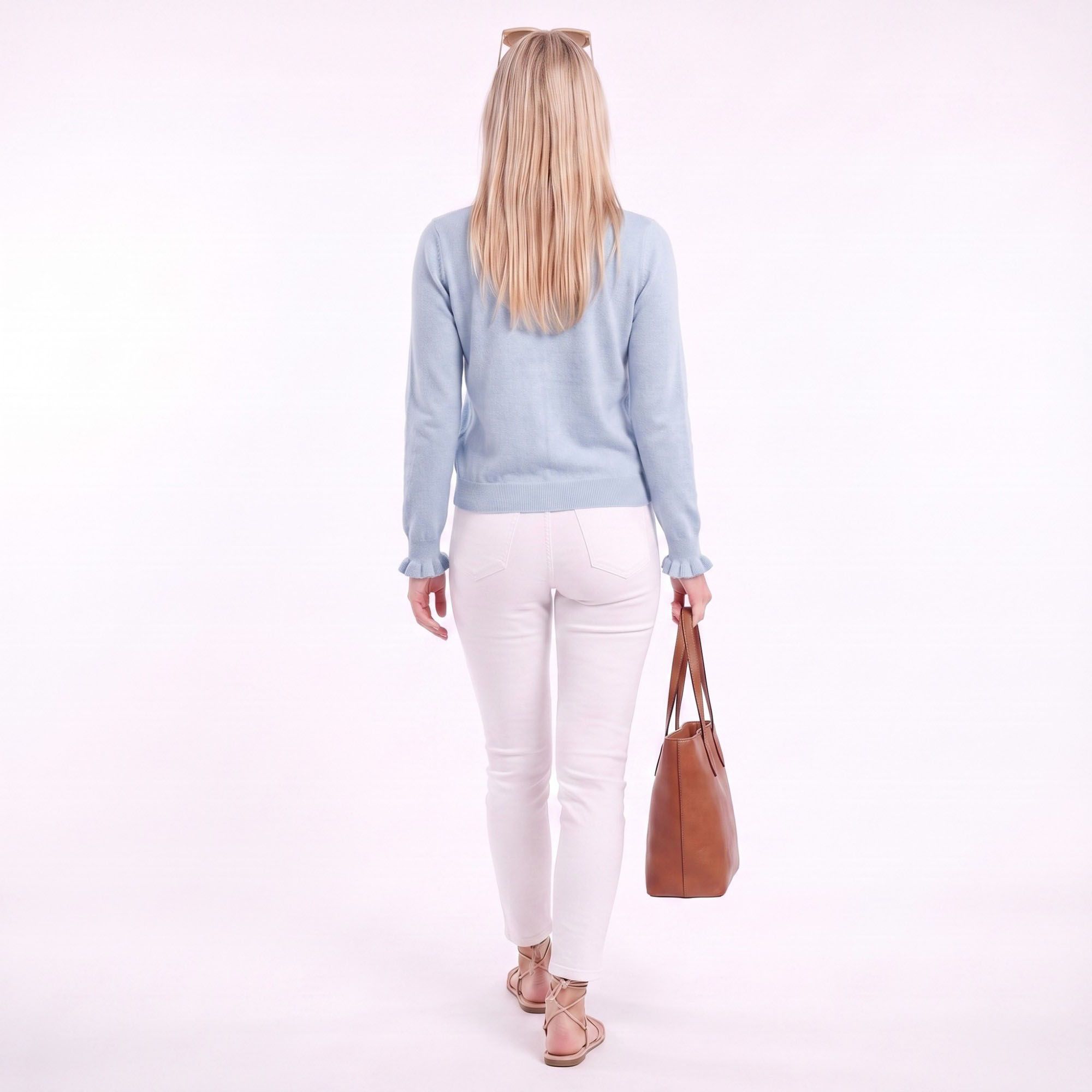 Ruffle Trim Button-Front Knit Cardigan