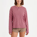 Striped Henley Drop Shoulder Long Sleeve Top