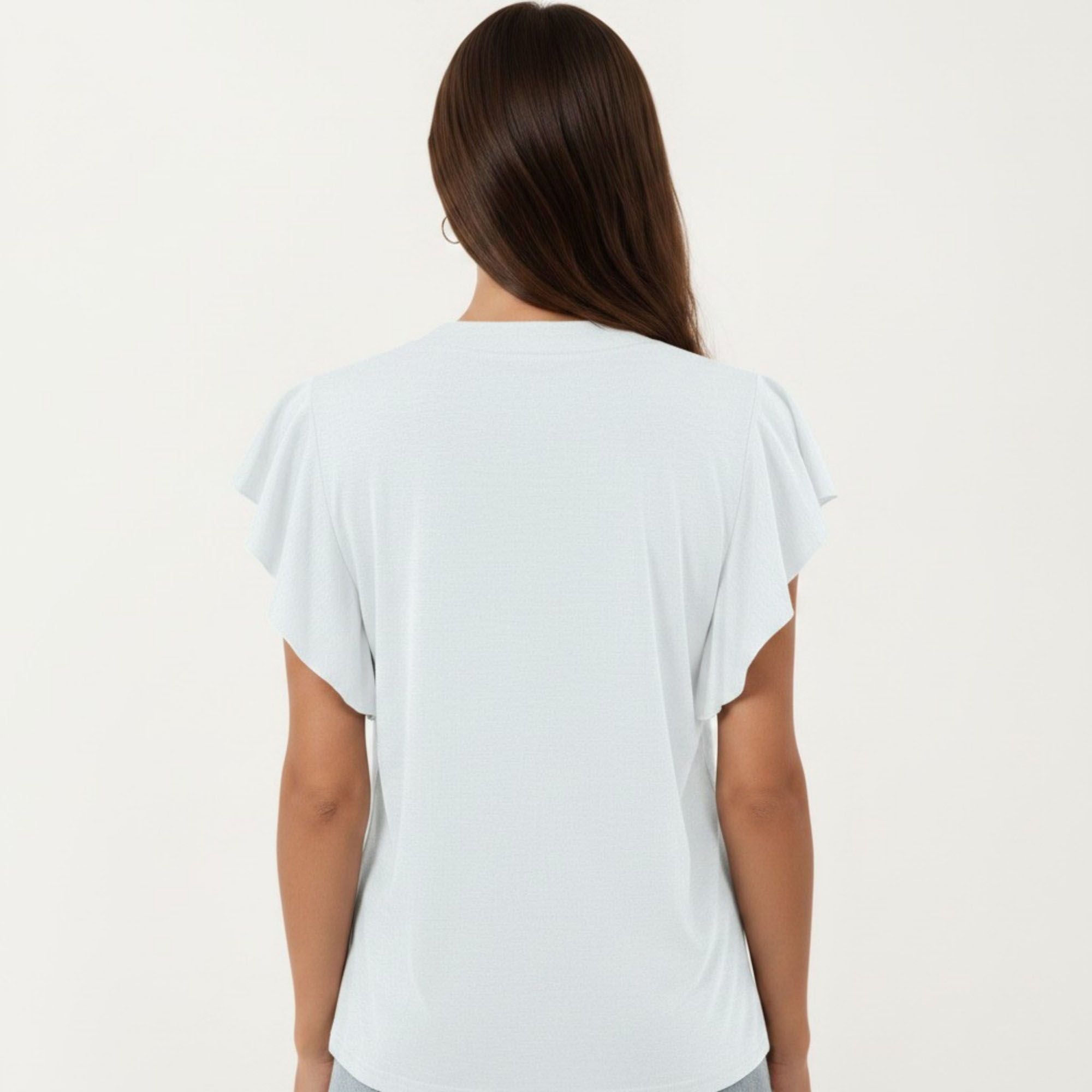 Anna-Kaci Women's Short Sleeve Top with Flutter Ruffle Sleeves and Split V Neck Relaxed Fit Casual Shirt