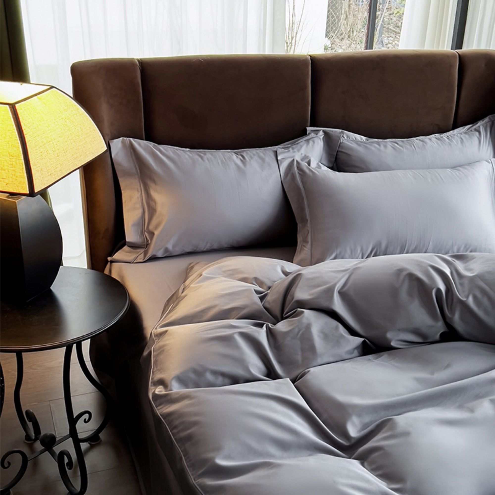 4-Piece Cotton Washed Bedding Set with Duvet Cover Flat Sheet and Pillowcases Soft Smooth Finish
