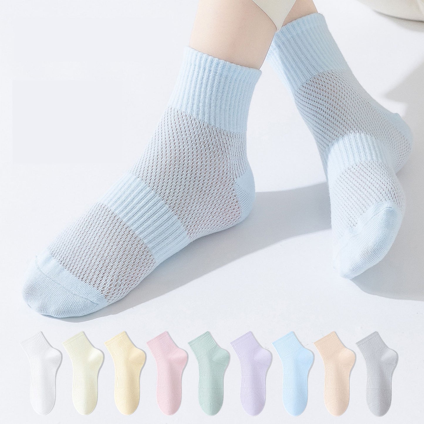 Anna-Kaci Womens Lightweight Breathable Ankle Socks 5-Pack Cushioned Sole Mesh Texture Soft Stretch Comfort Fit