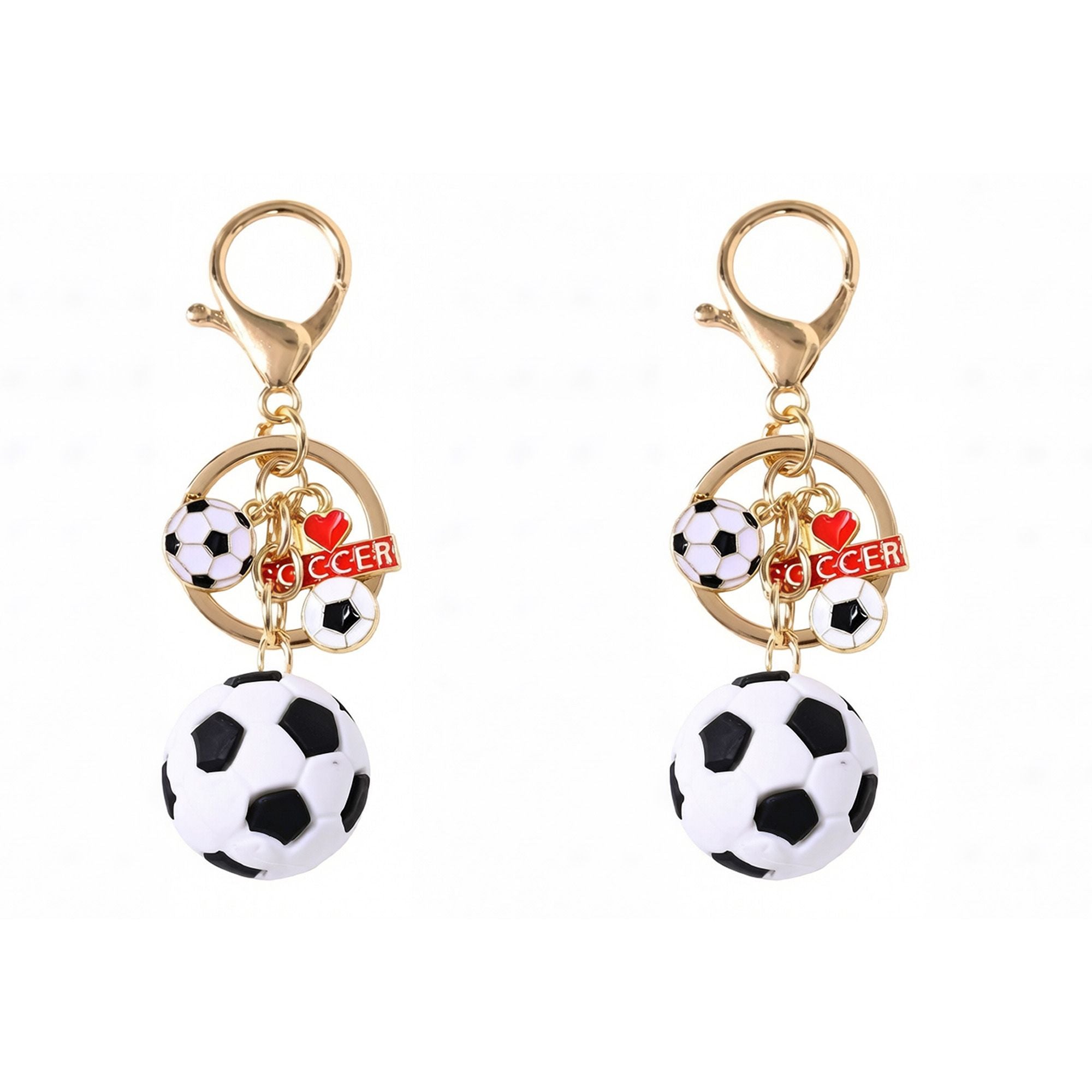 2 Pack Sports Ball Keychains with Gold Tone Clip Ring and Charm Accents