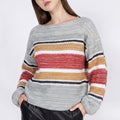 Striped Boat Neck Open Knit Pullover Sweater