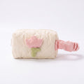 Quilted Corduroy Flower Cosmetic Bag with Top Handle