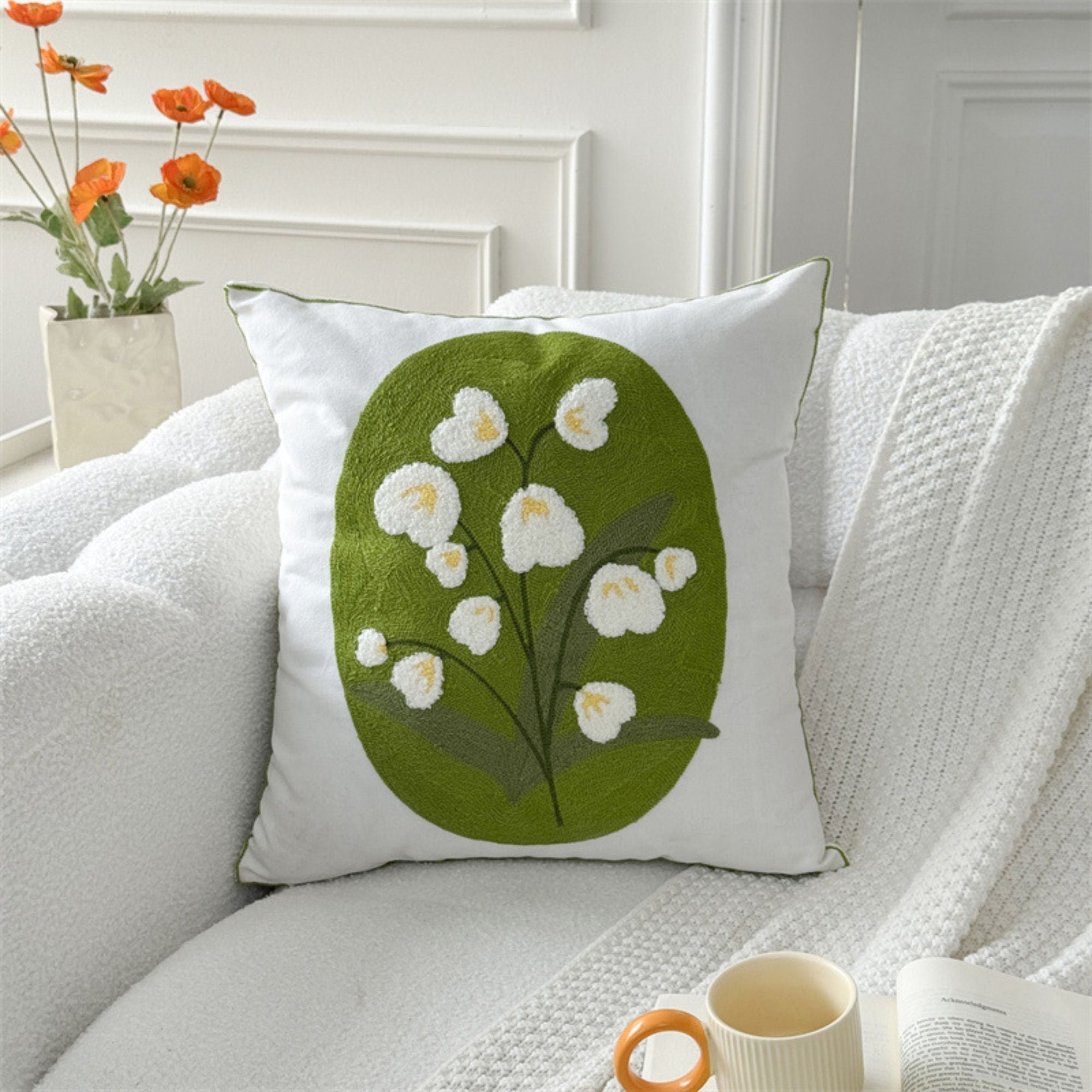 Canvas Decorative Throw Pillow Cover, Plant and Floral Print, 17.7*17.7in Square