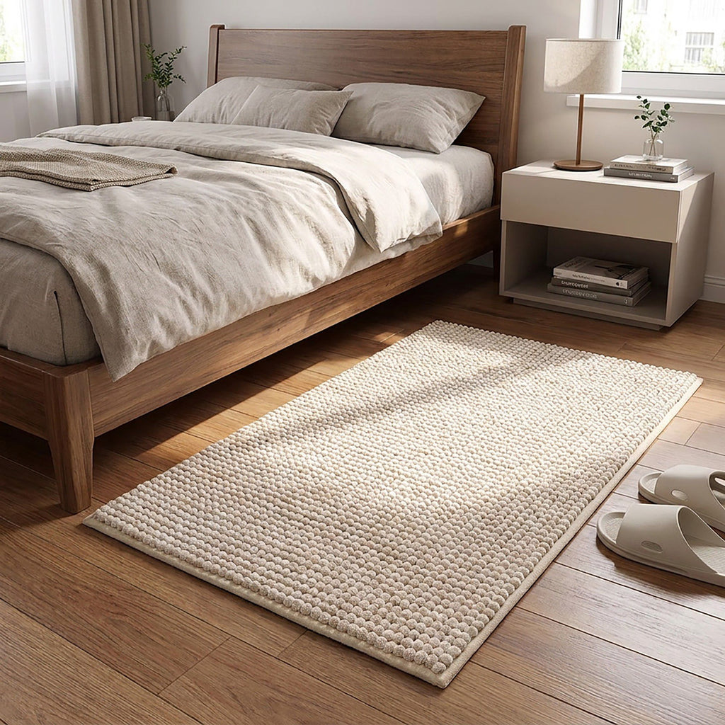 Chenille Bath Mat with Plush Pebble Texture and Non Slip Backing
