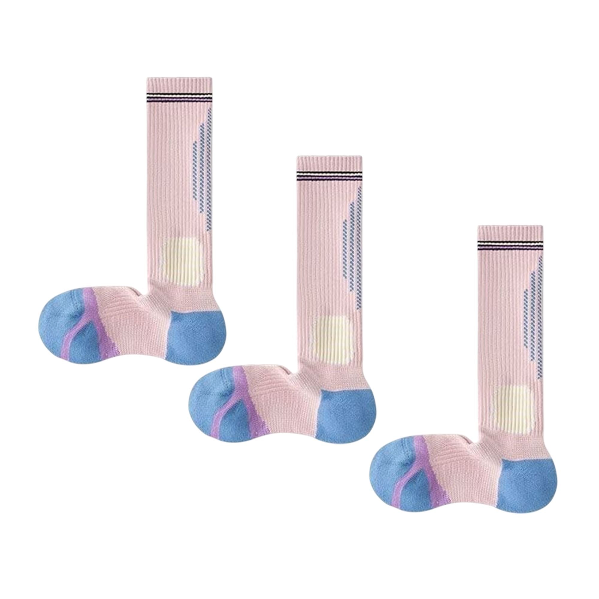 Anna-Kaci Women's 3-Pair Set Colorblock Athletic Knee-High Socks with Cushioned Heel Arch Support for Daily Fitness