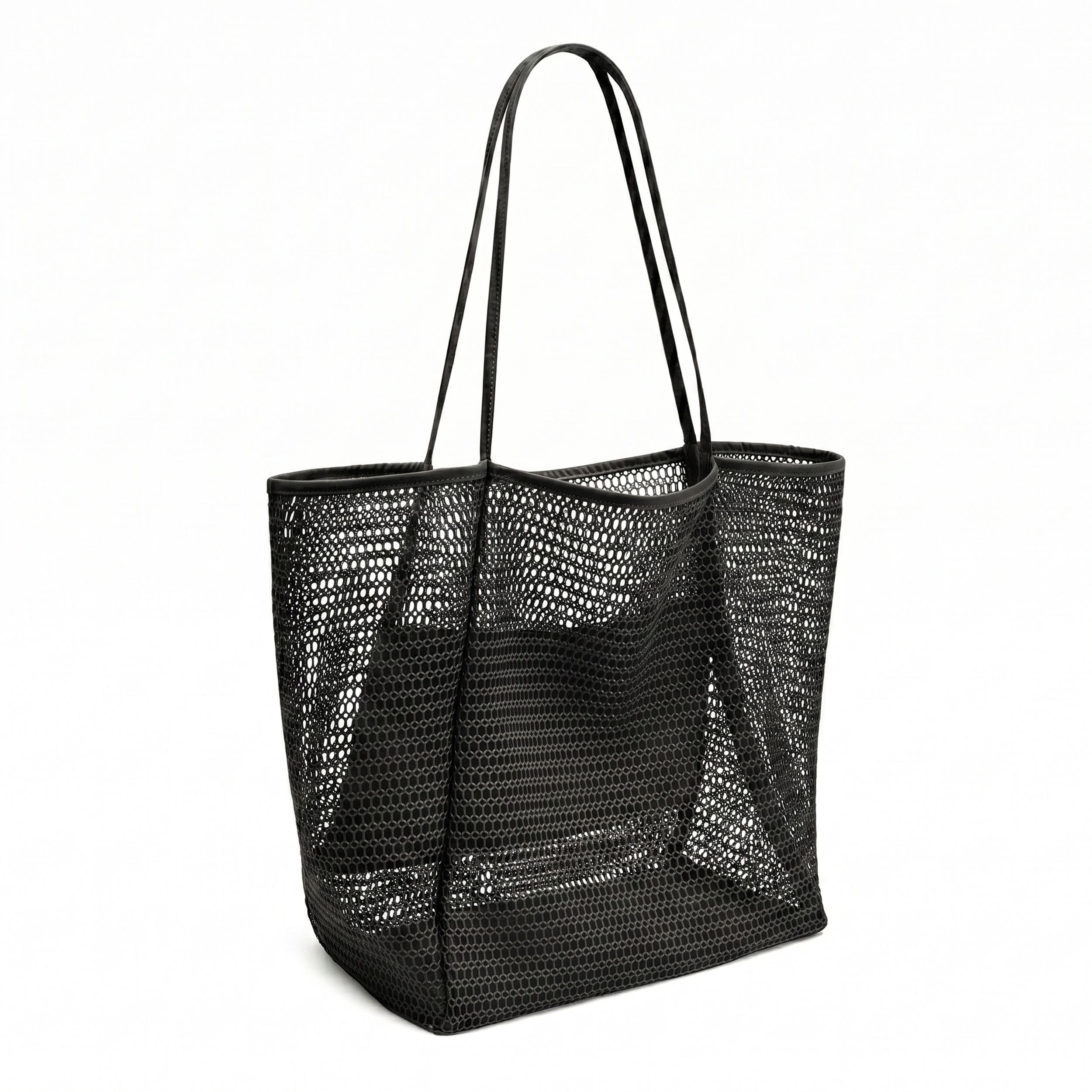Mesh Tote Bag Large Capacity Lightweight Polyester Shoulder Handbag with Inner Pouch