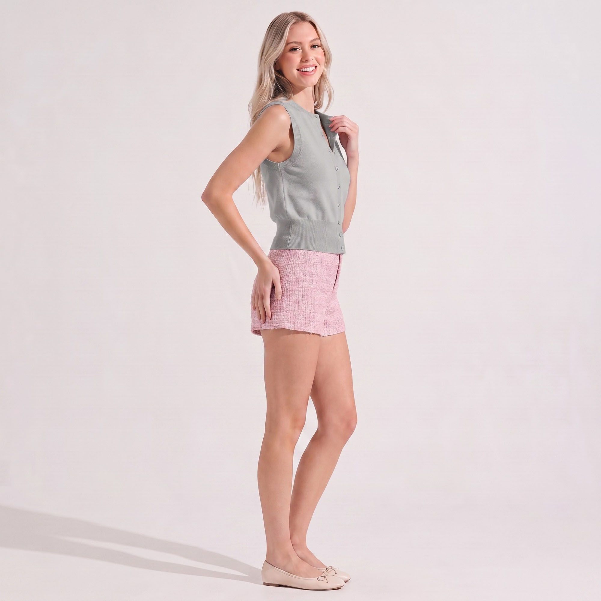 Sleeveless Button-Front Knit Cardigan Vest