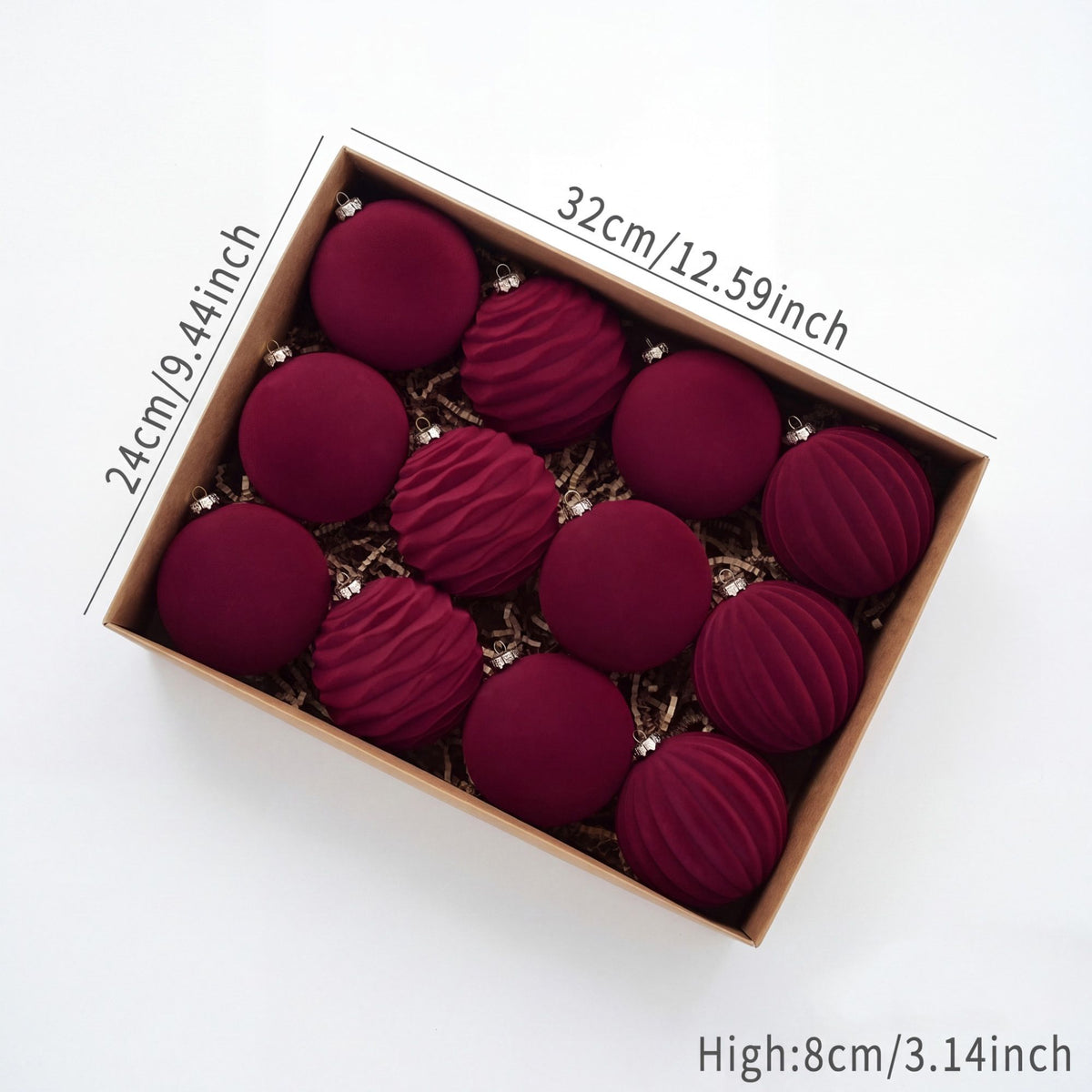 12ct Flocked Christmas Ball Ornament Set 3.15 Inch Holiday Tree Decorations